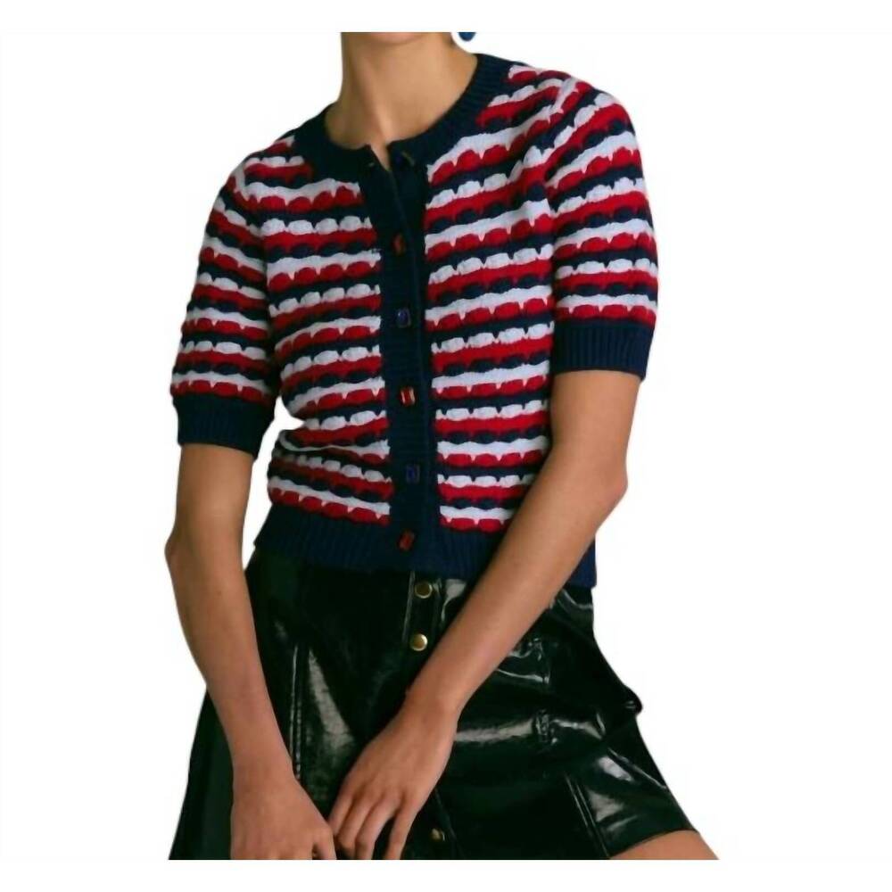 NEW ALLISON NEW YORK short sleeve adelle cardigan in navy / red